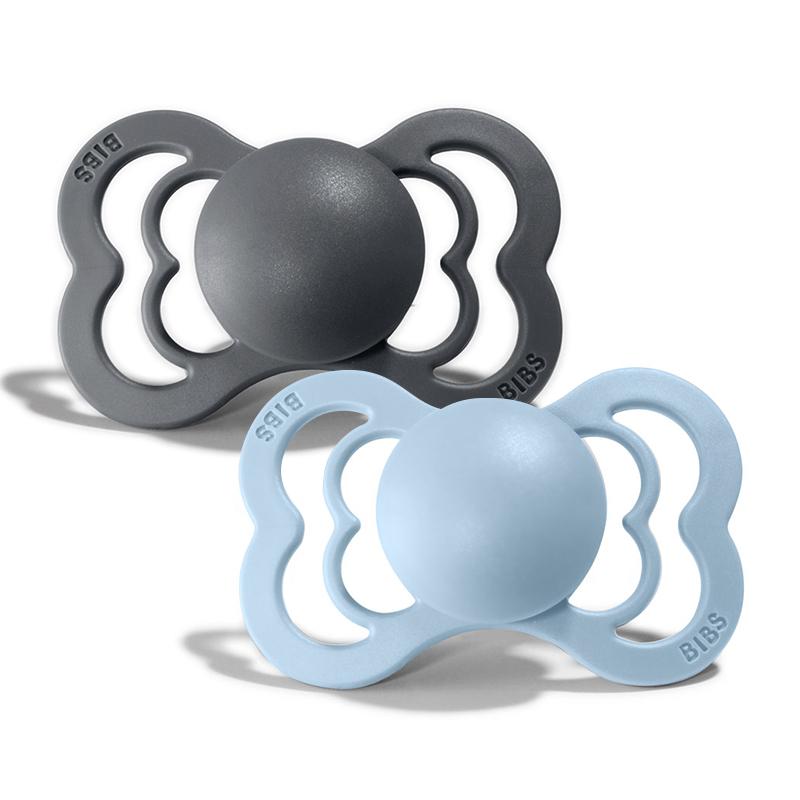 BIBS Pacifier Size 2 Set, 6-12 months - Iron / Baby Blue – Pastel Baby